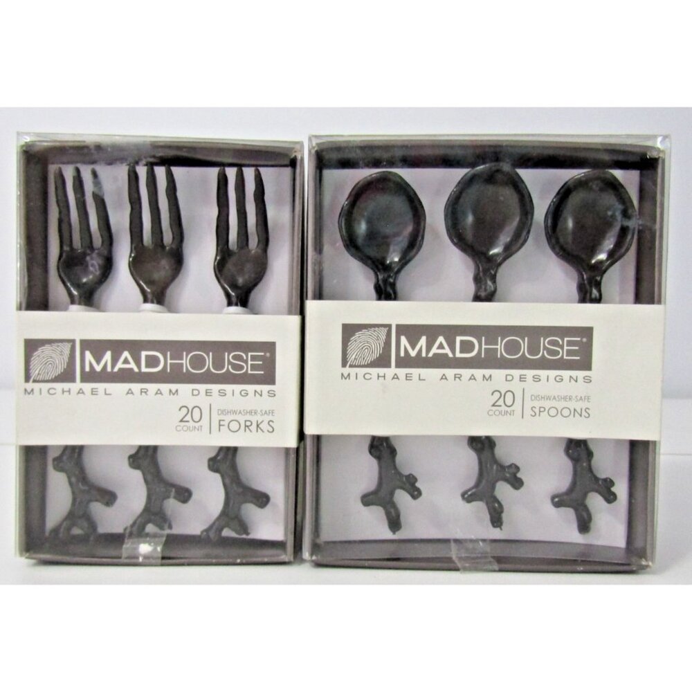 Michael Aram Cutlery Black Coral Plastic Flatware Appetizer Forks Dessert Spoons